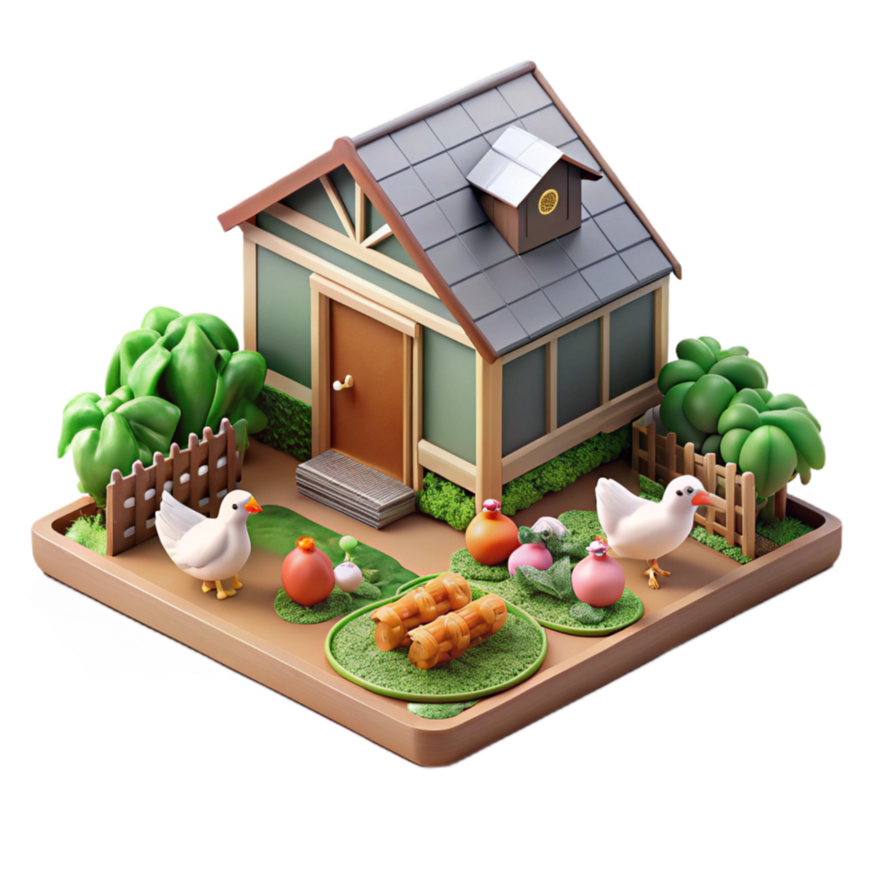 vibrant classic Urban Farm with Chickens and Vegetables Transparent Background professional png