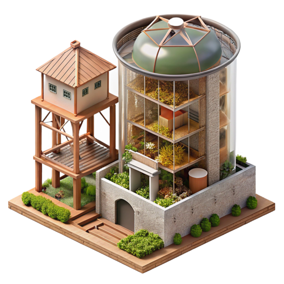 wonderful vintage Urban Farm Tower Section Transparent Background with Interior View original png