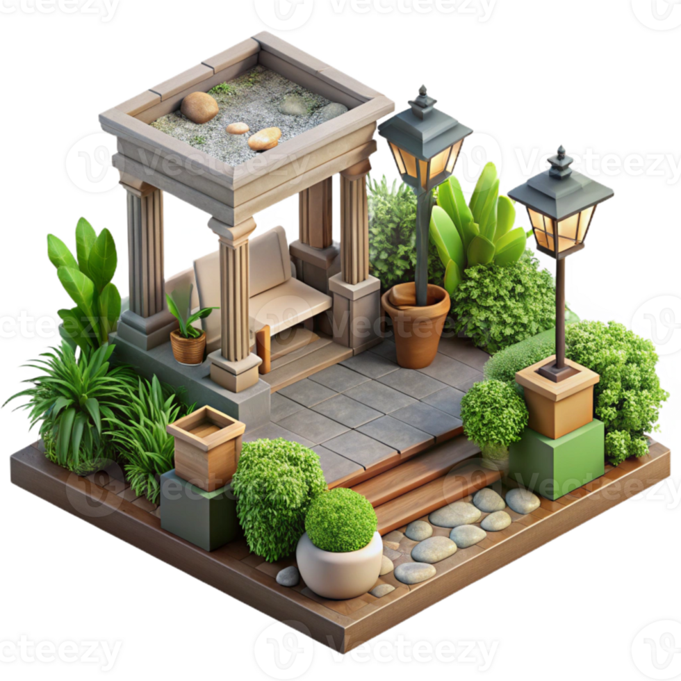 vibrant traditional Urban Garden Design Cutout with Landscaping Detail authentic png