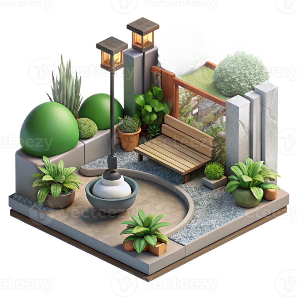 vibrant vintage Urban Garden Design Cutout with Landscaping Detail high quality png