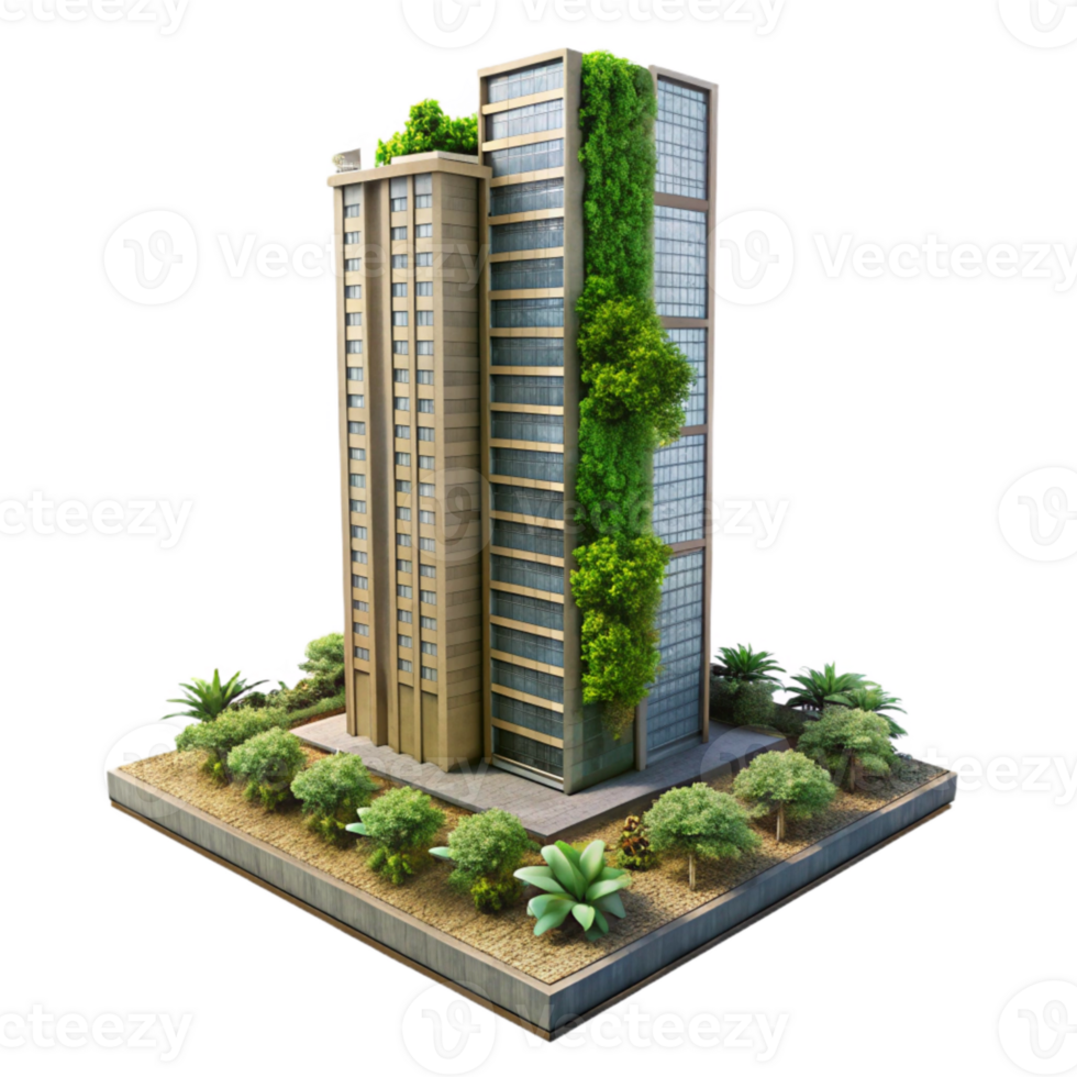 extraordinary rustic Urban Garden Skyscraper Isolated with Vertical Landscaping detailed png
