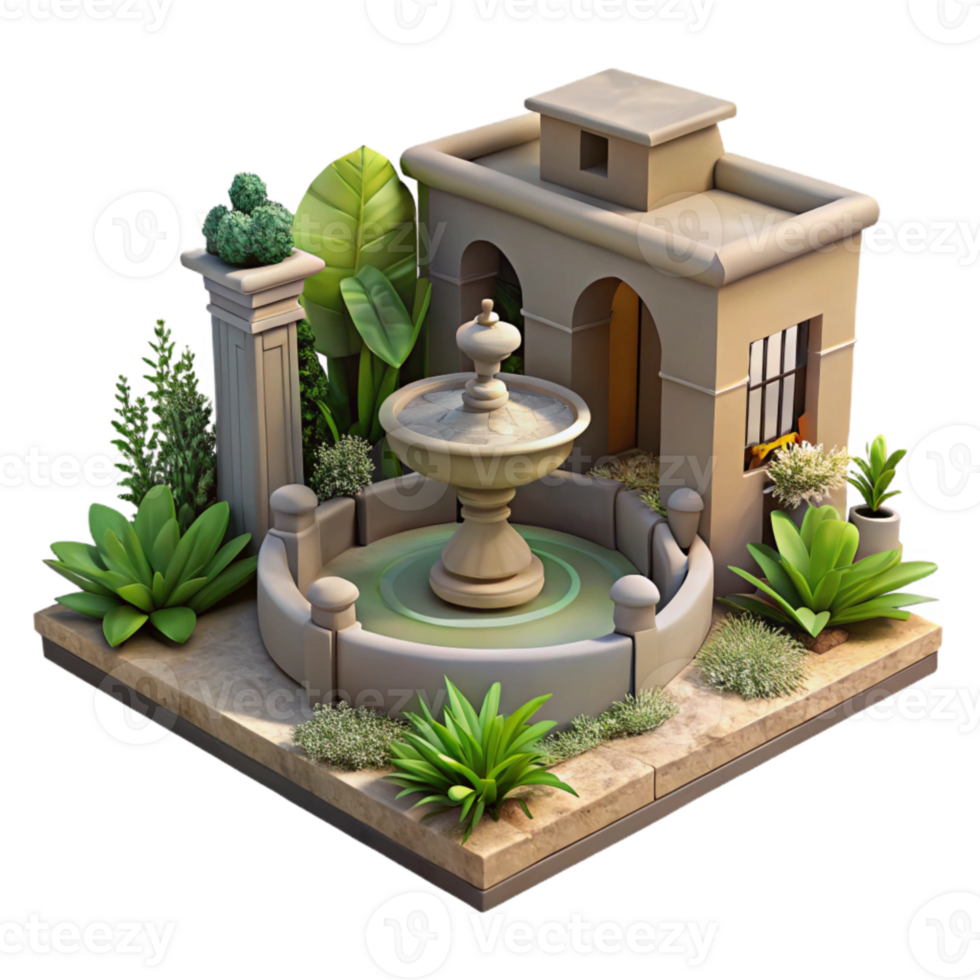 extraordinary artistic Urban Garden with Fountain Sounds Cutout premium png