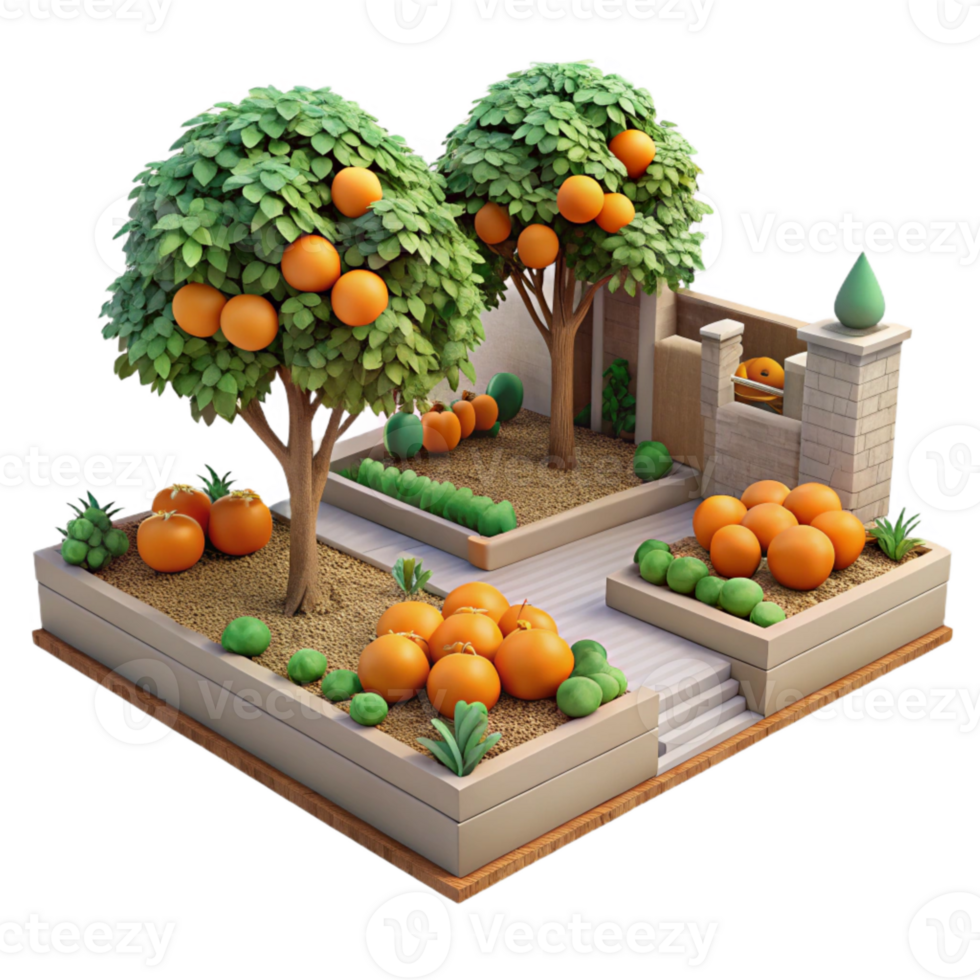 impressive minimalist Urban Garden with Fruit Trees Isolated on Transparent Background high resolution png