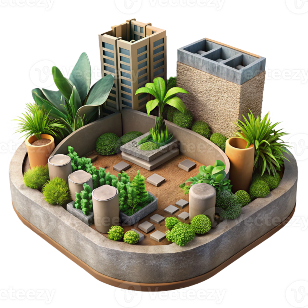 extraordinary modern Urban Garden with Herbs Cutout Top View png
