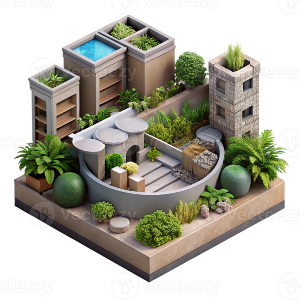 vibrant abstract Urban Garden with Herbs Cutout Top View png