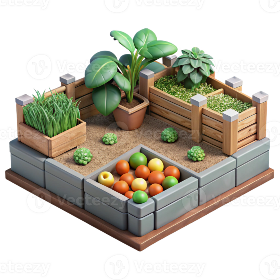 serene traditional Urban Garden with Vegetable Patch Isolated on Transparent Background original png