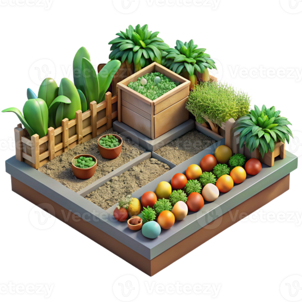 serene creative Urban Garden with Vegetable Patch Isolated on Transparent Background detailed png