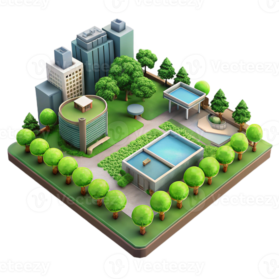 vibrant modern Urban Green Space Transparent Background Aerial View high quality png