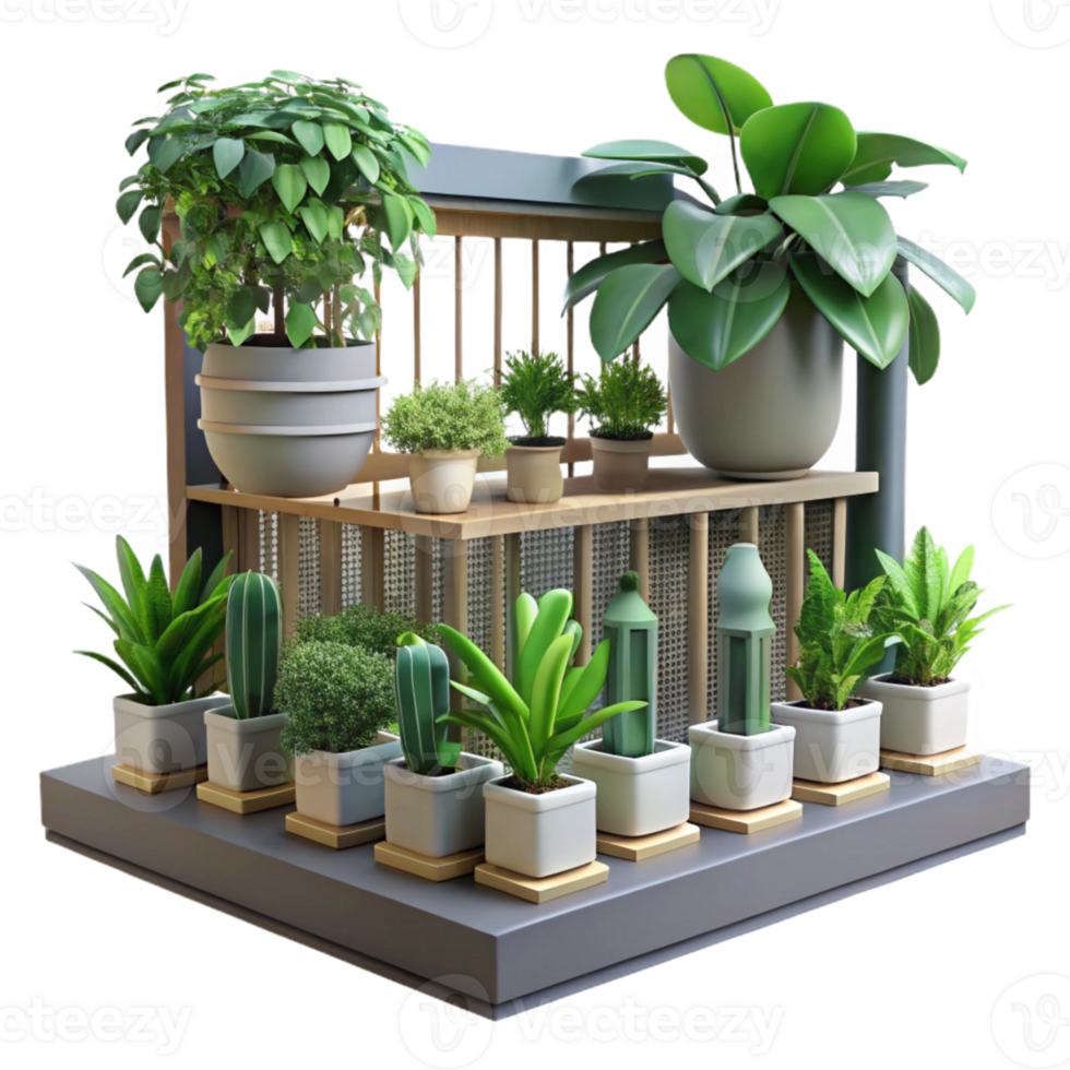 elegant rustic Urban Jungle Balcony Garden Isolated Element genuine png