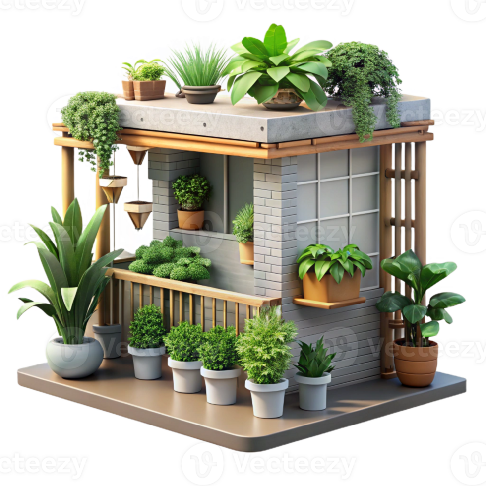 vibrant traditional Urban Jungle Balcony Garden Isolated Element high resolution png