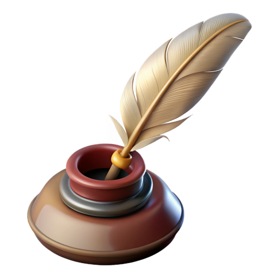 impressive minimalist Vintage Quill Pen Cutout with Inkwell on Transparent Background original png