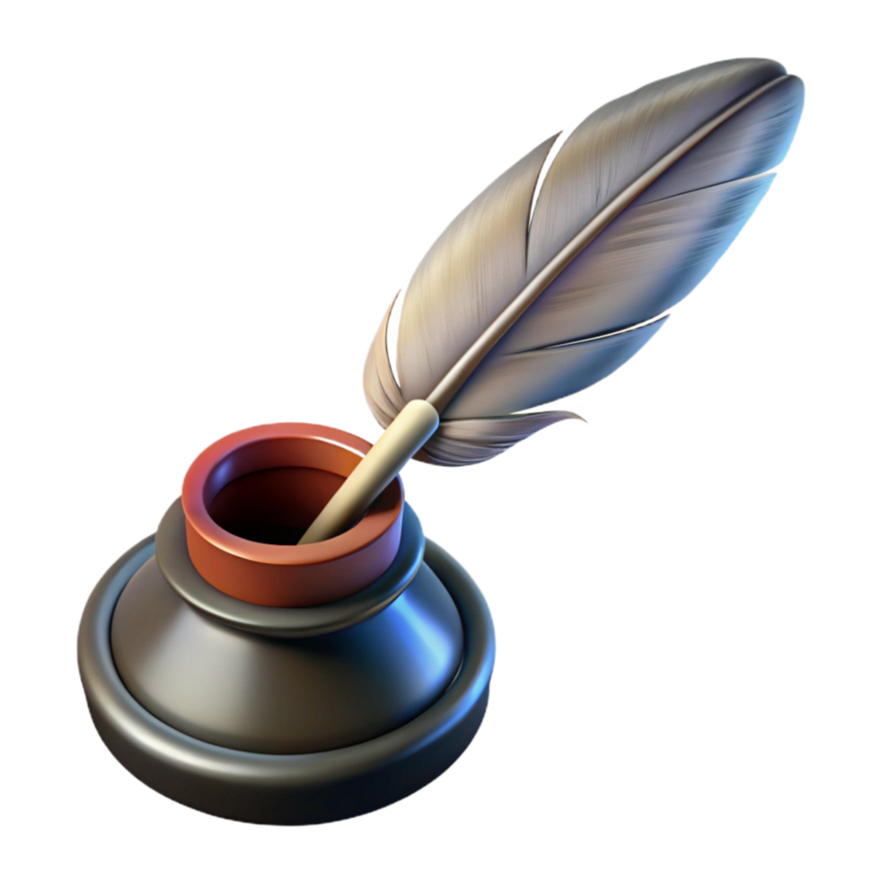 wonderful abstract Vintage Quill Pen Cutout with Inkwell on Transparent Background original png