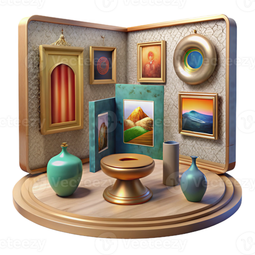 serene modern Virtual Art Gallery with Interactive Exhibits Cutout png