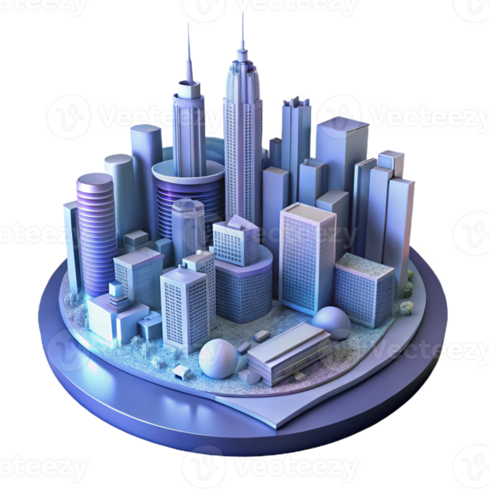 impressive contemporary Virtual City Skyline at Night Isolated premium png