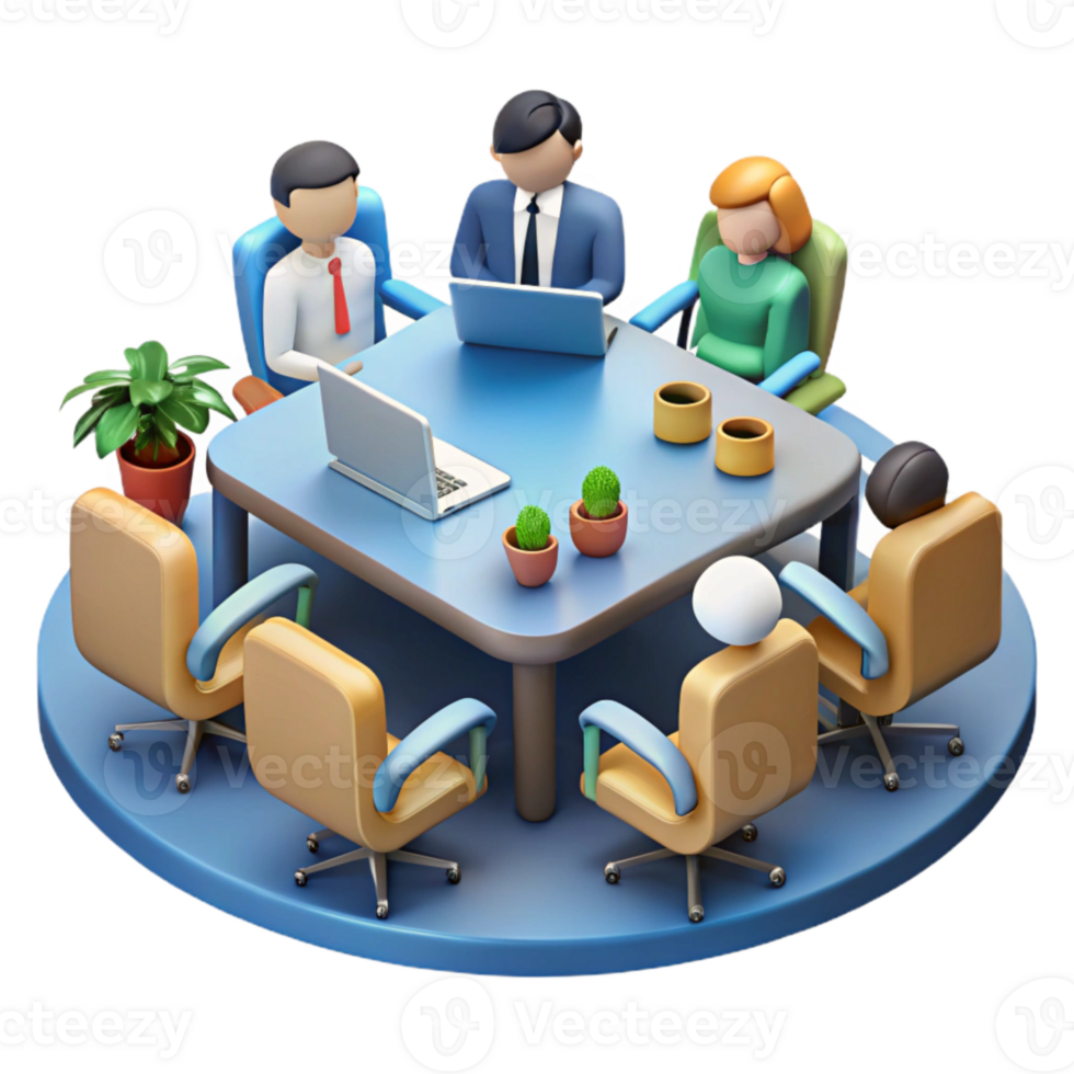 serene artistic Virtual Conference Room with Table and Chairs Isolated high resolution png