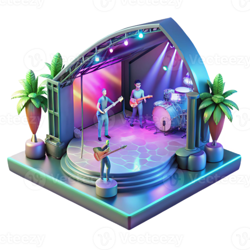 impressive vintage Virtual Concert Stage with Holographic Performers Cutout authentic png
