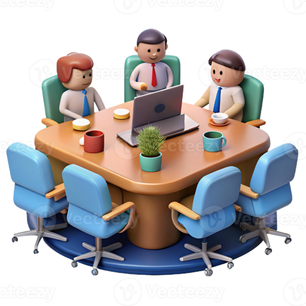 impressive abstract Virtual Conference Room with Table and Chairs Isolated high quality png