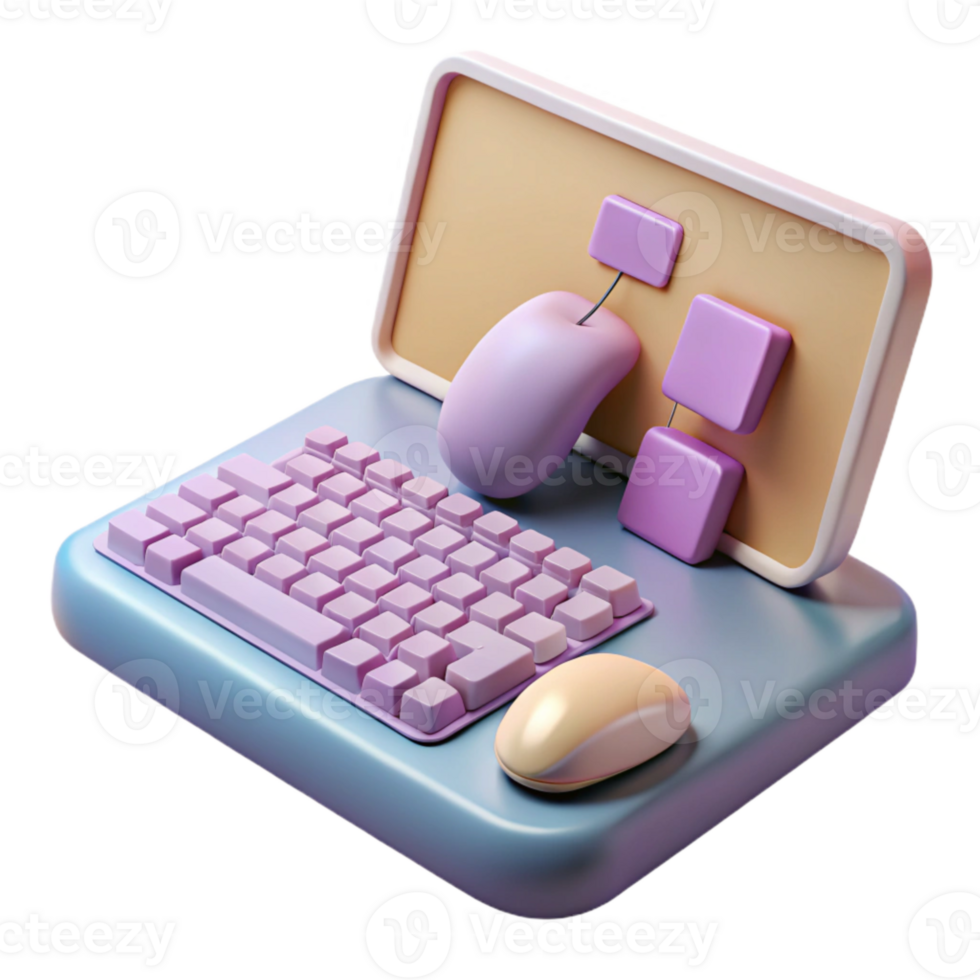 vibrant creative Virtual Desktop with Keyboard and Mouse Cutout original png
