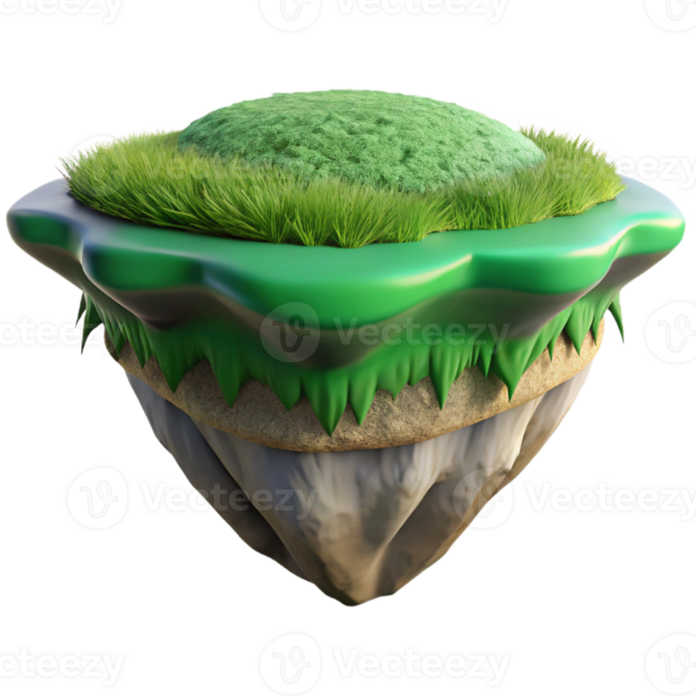 stunning modern Virtual Floating Island with Green Grass Transparent Background high quality png