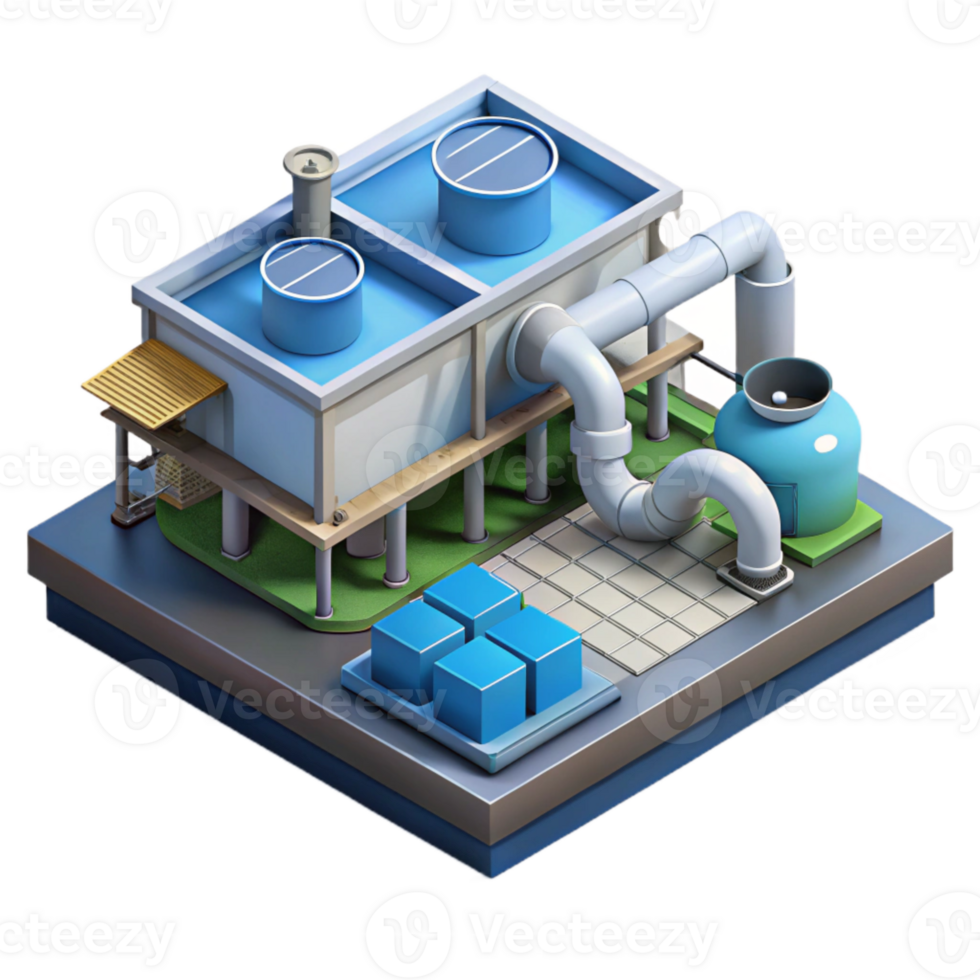 magnificent rustic Water Recycling Plant Isometric View Isolated Transparent Background original png