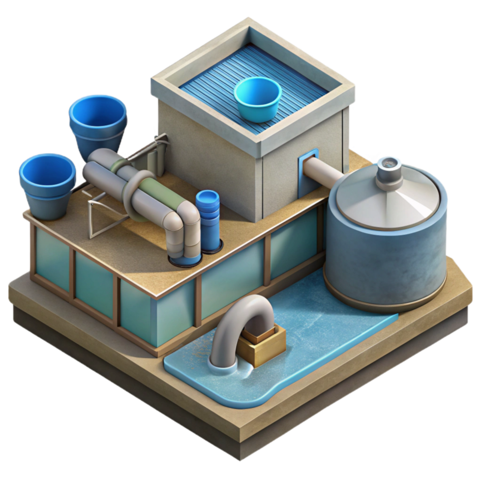 elegant modern Water Recycling Plant Isometric View Isolated Transparent Background high quality png