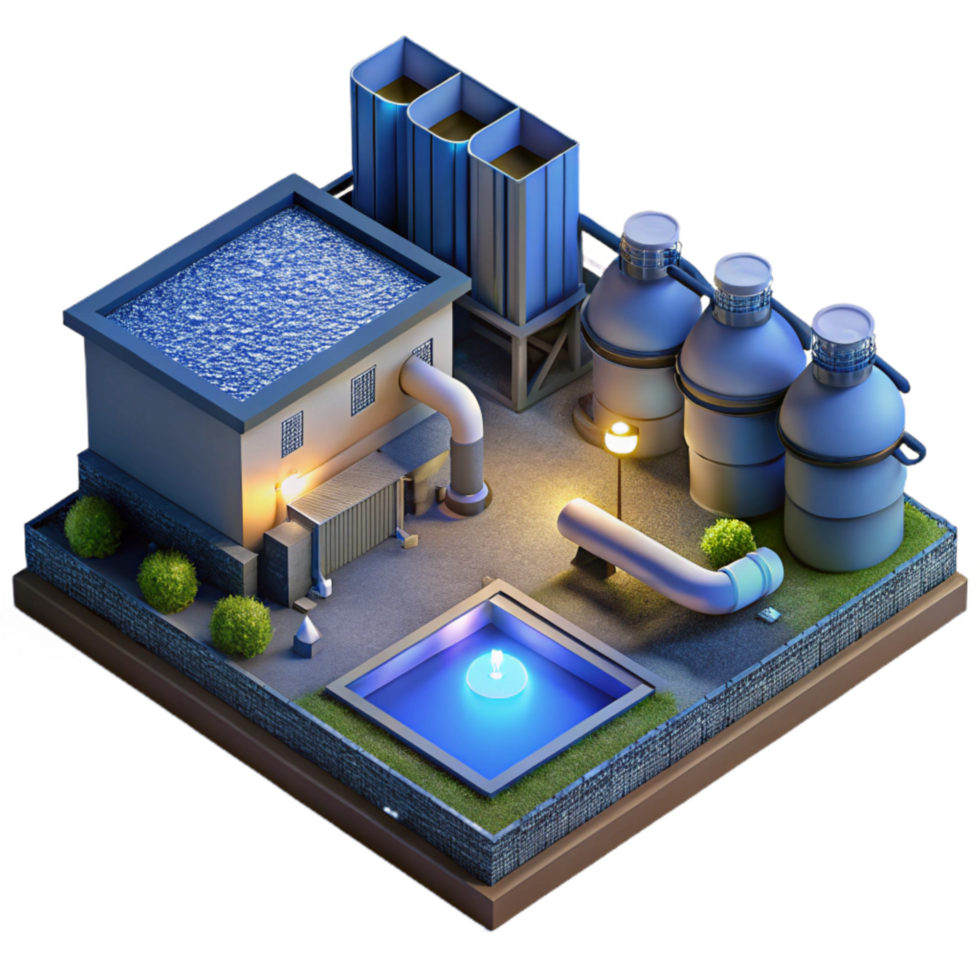 elegant minimalist Water Treatment Plant Aerial View Isolated Element exclusive png