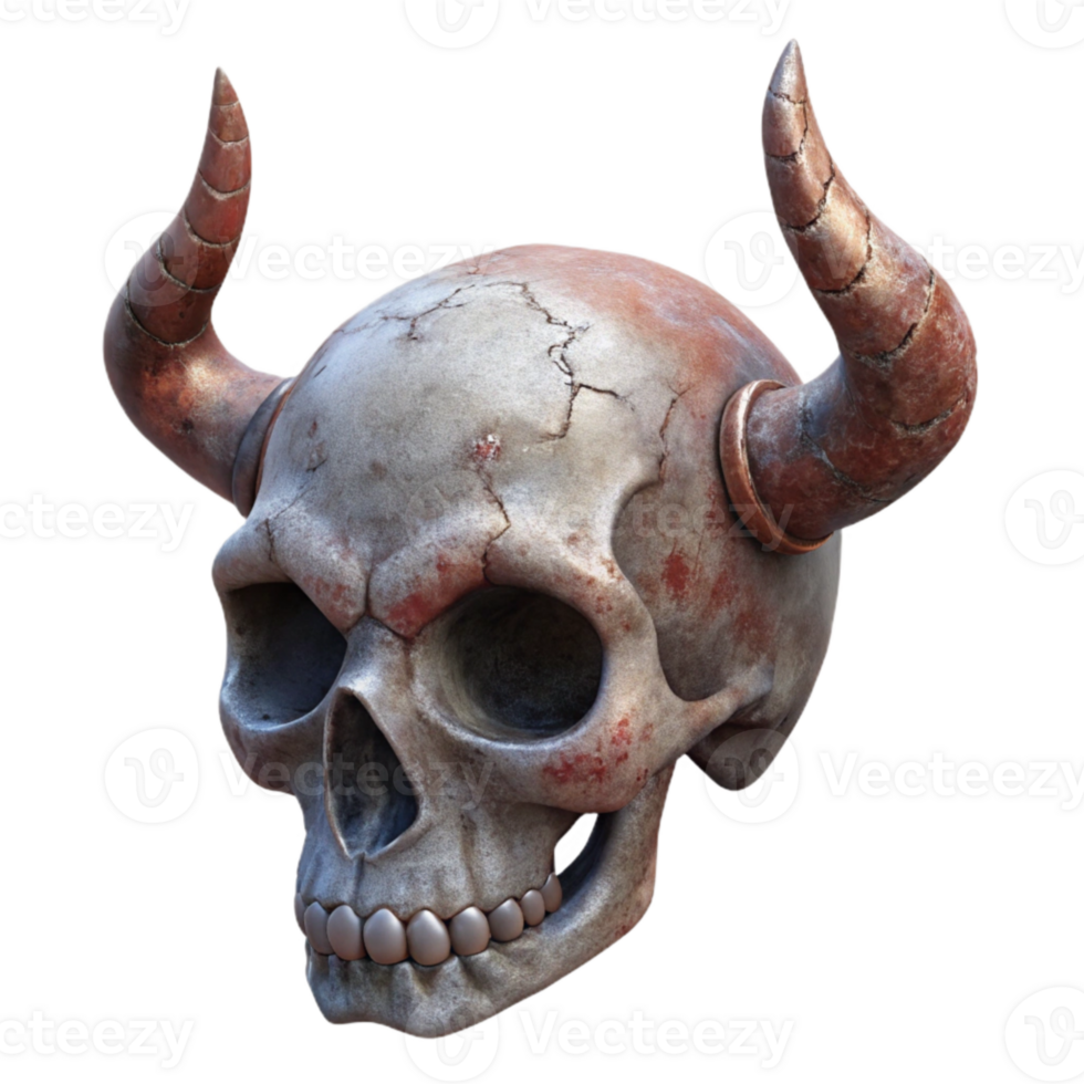 vibrant classic Weathered Skull with Horns Transparent Background premium png