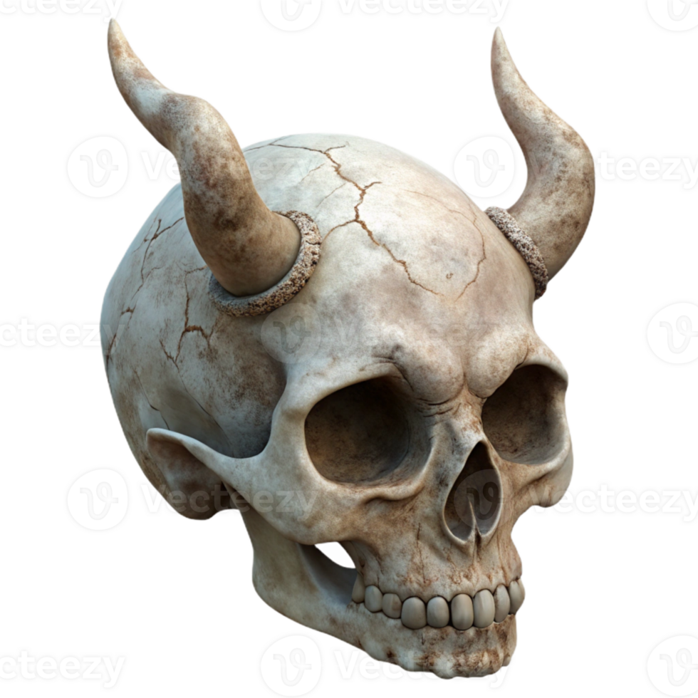 wonderful rustic Weathered Skull with Horns Transparent Background high quality png