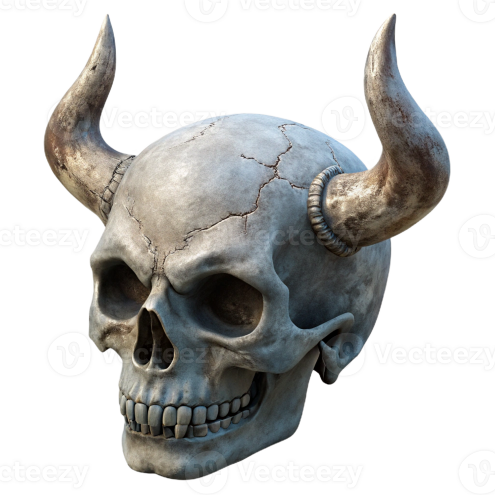 stunning artistic Weathered Skull with Horns Transparent Background detailed png