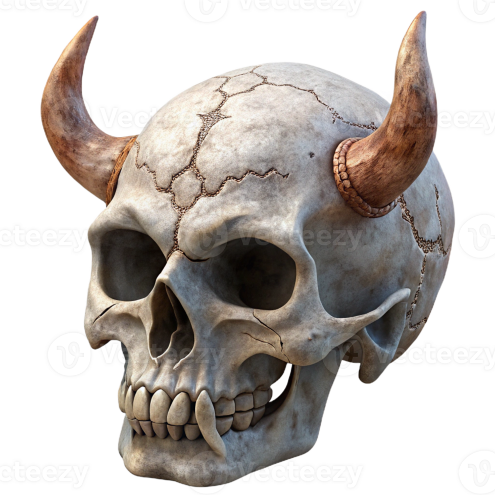impressive rustic Weathered Skull with Horns Transparent Background detailed png