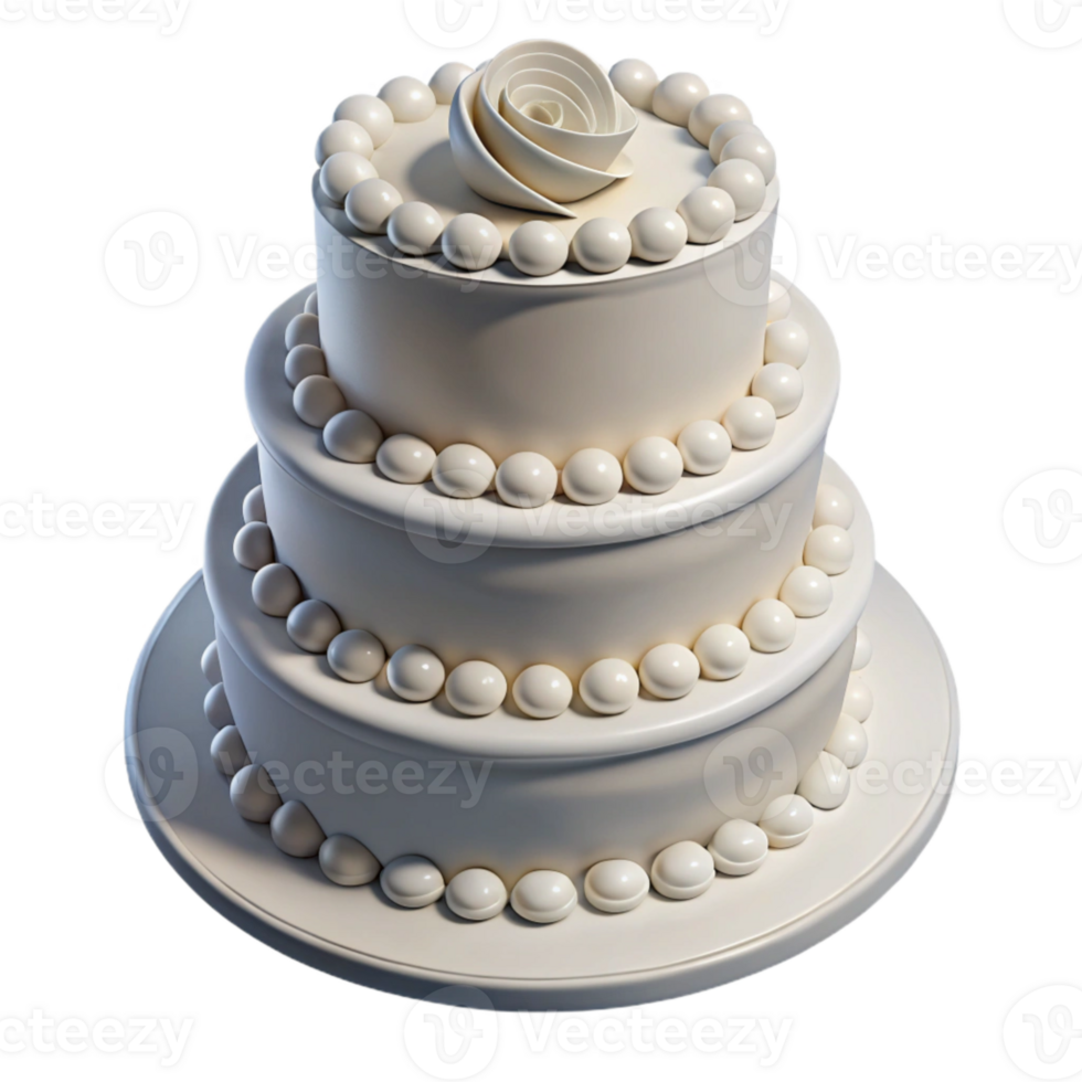 serene classic Wedding Cake with White Frosting and Flowers Isolated authentic png
