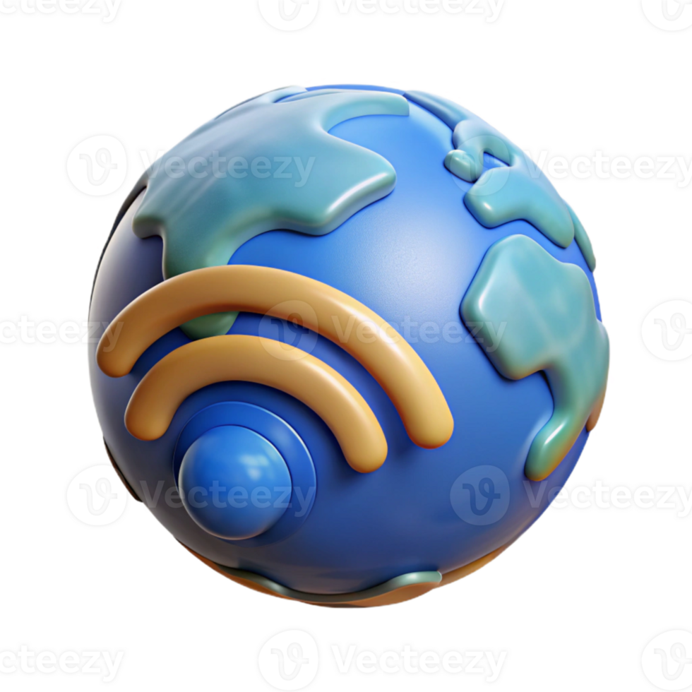 vibrant classic Wireless Network Icon Globe and Signal Transparent Background high resolution png