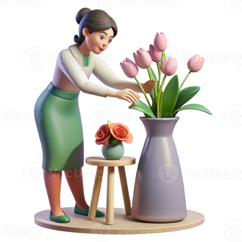 extraordinary abstract Woman Arranging Flowers in Vase Isolated Floral Design original png