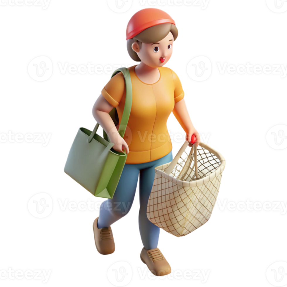 stunning modern Woman Carrying Reusable Shopping Bag Top View original png