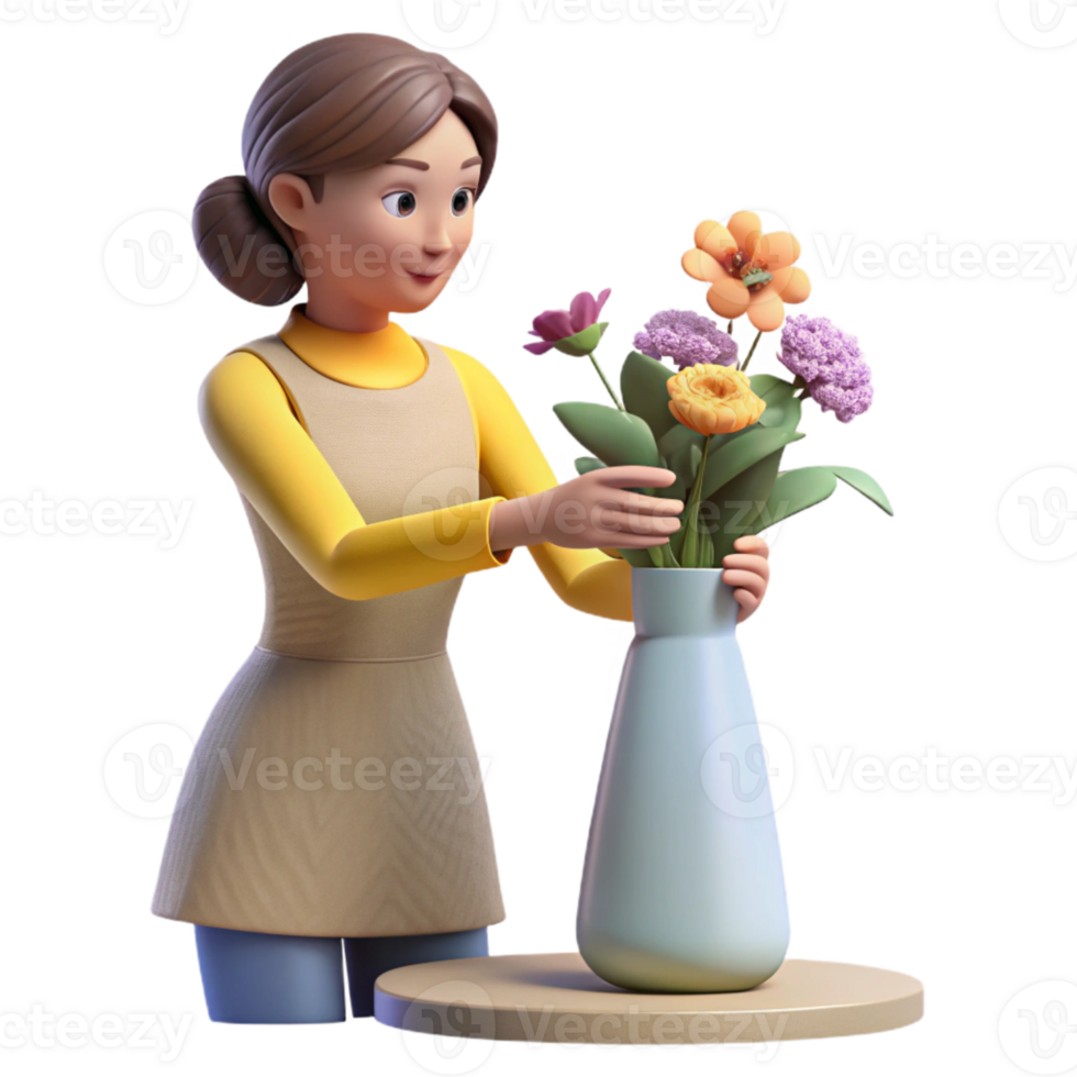 magnificent modern Woman Arranging Flowers in Vase Isolated Floral Design professional png
