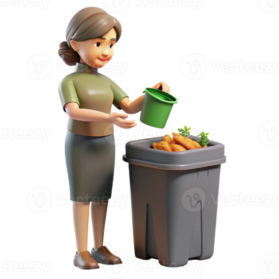 extraordinary modern Woman Composting Food Scraps Side View Cutout authentic png