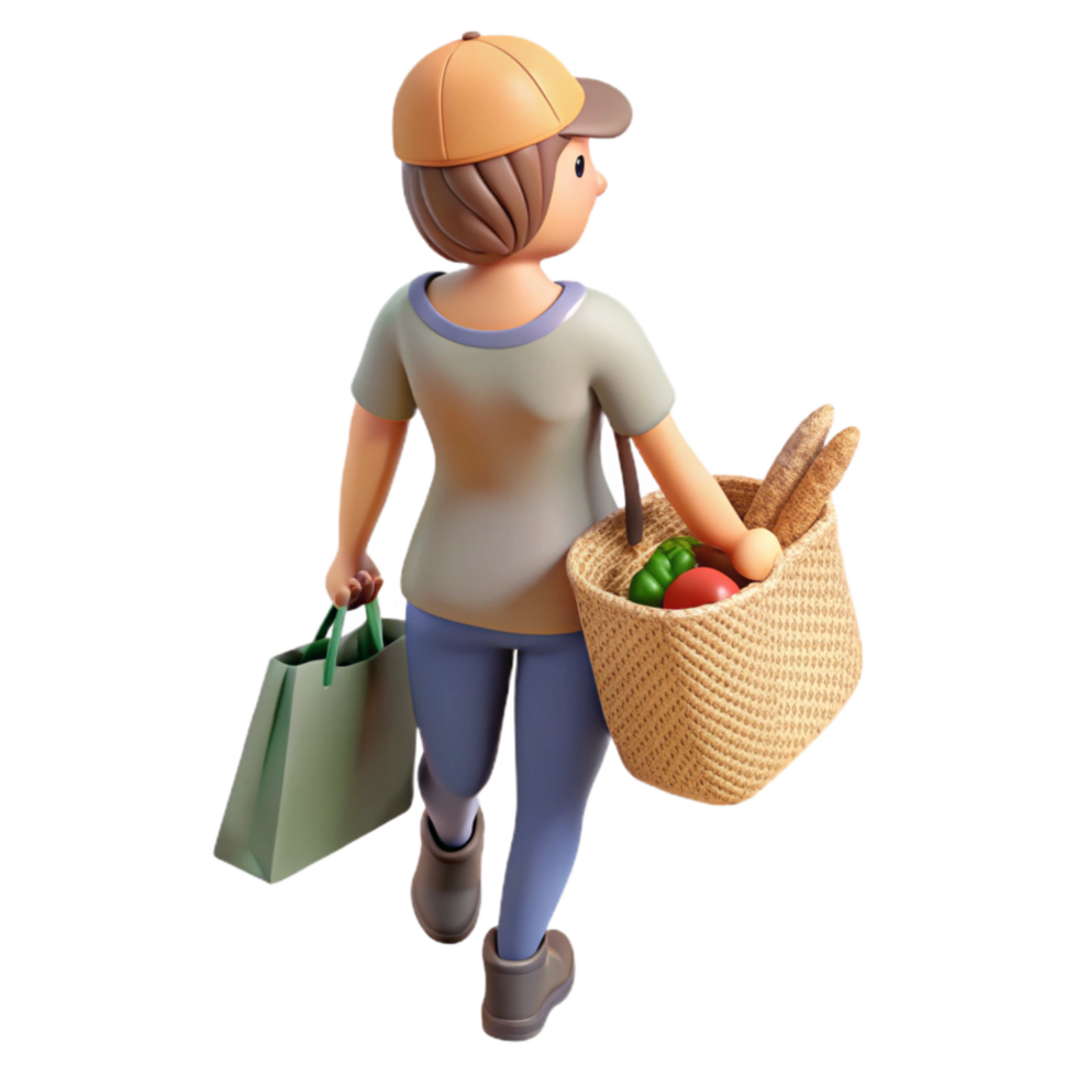 wonderful rustic Woman Carrying Reusable Shopping Bag Top View professional png