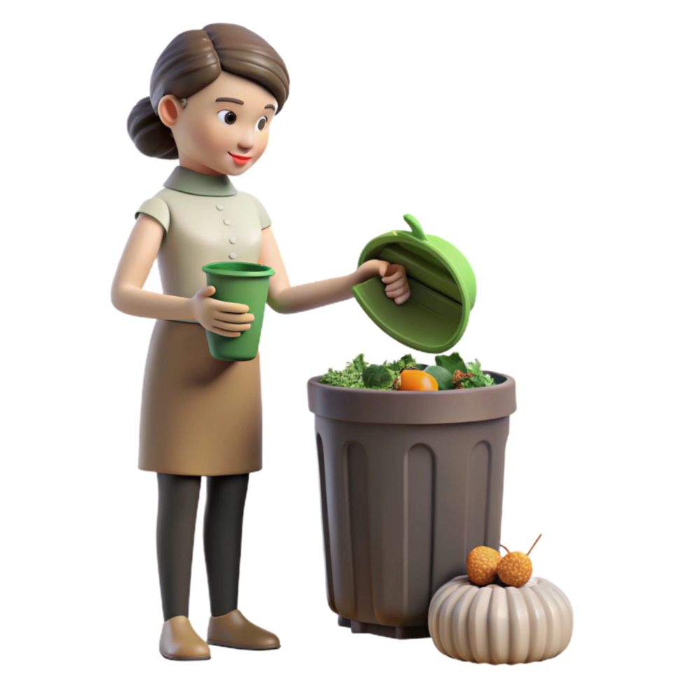 beautiful rustic Woman Composting Food Scraps Side View Cutout high quality png