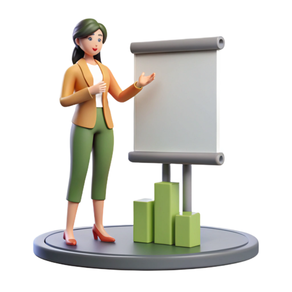 stunning modern Woman Giving Presentation on Stage Isolated high quality png