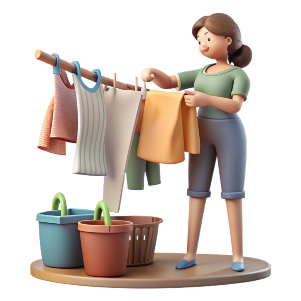 magnificent artistic Woman Hanging Laundry Outdoors Cutout premium png