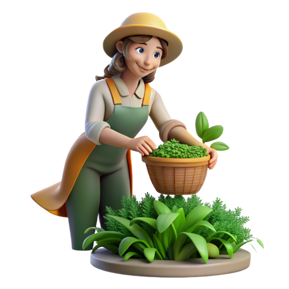 beautiful classic Woman Harvesting Herbs From Garden Transparent Background Fresh Ingredients png