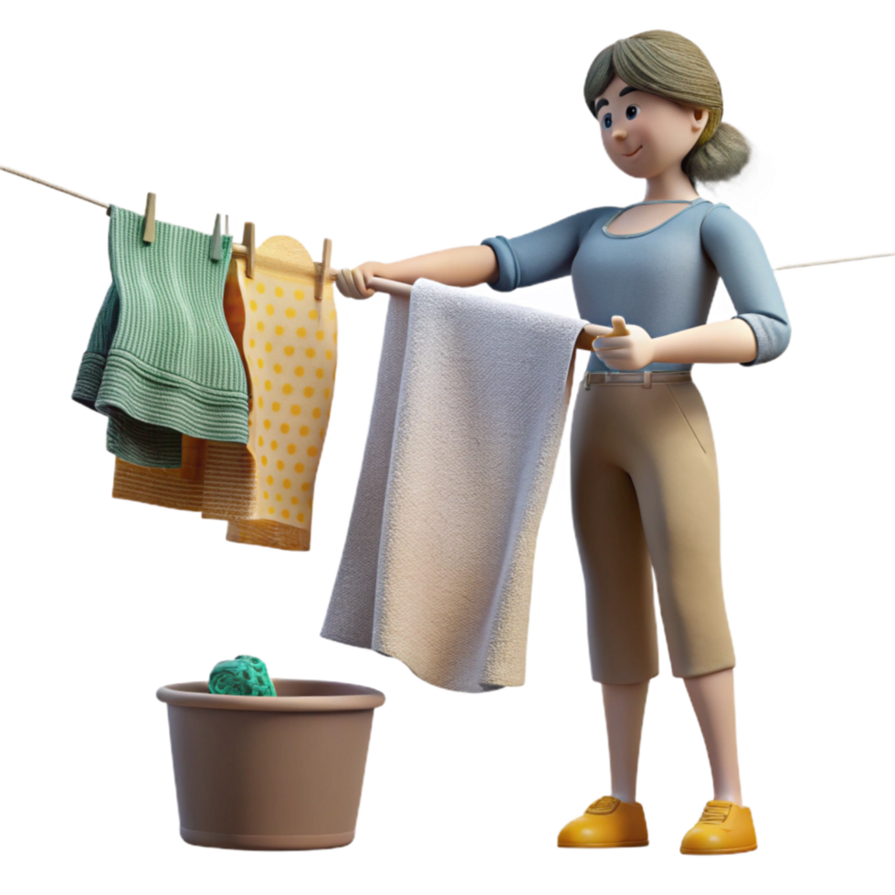 elegant traditional Woman Hanging Laundry Outdoors Cutout professional png