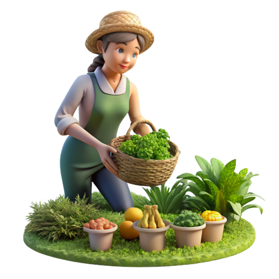 magnificent abstract Woman Harvesting Herbs From Garden Transparent Background Fresh Ingredients authentic png