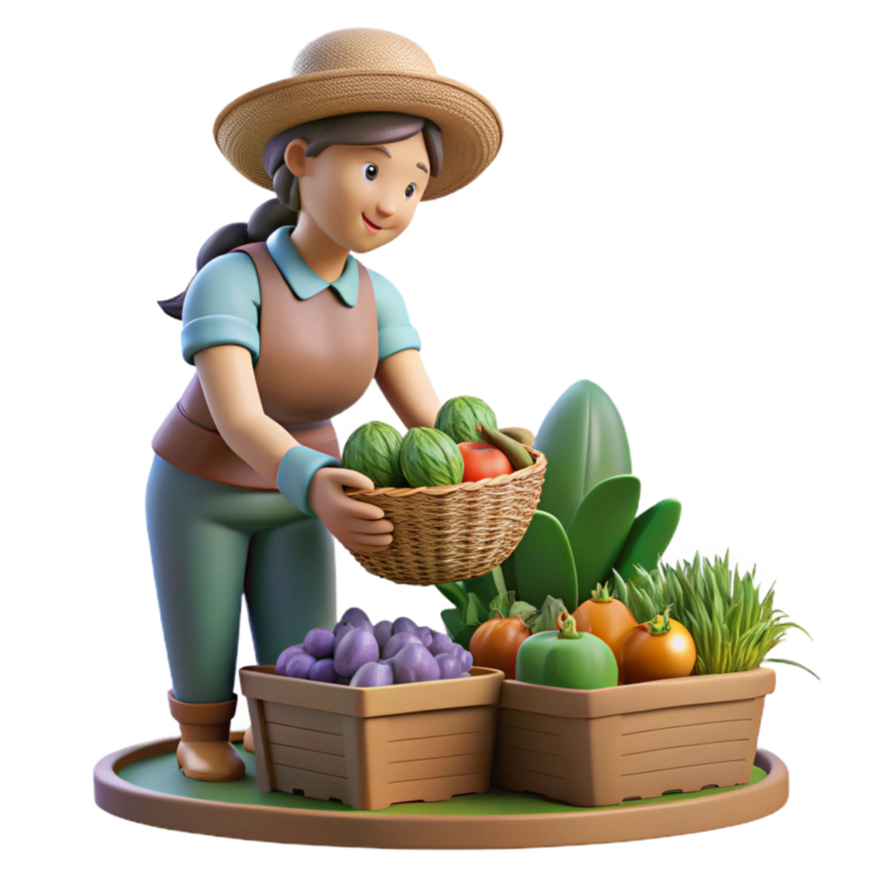 elegant rustic Woman Harvesting Vegetables From Garden Transparent Background png