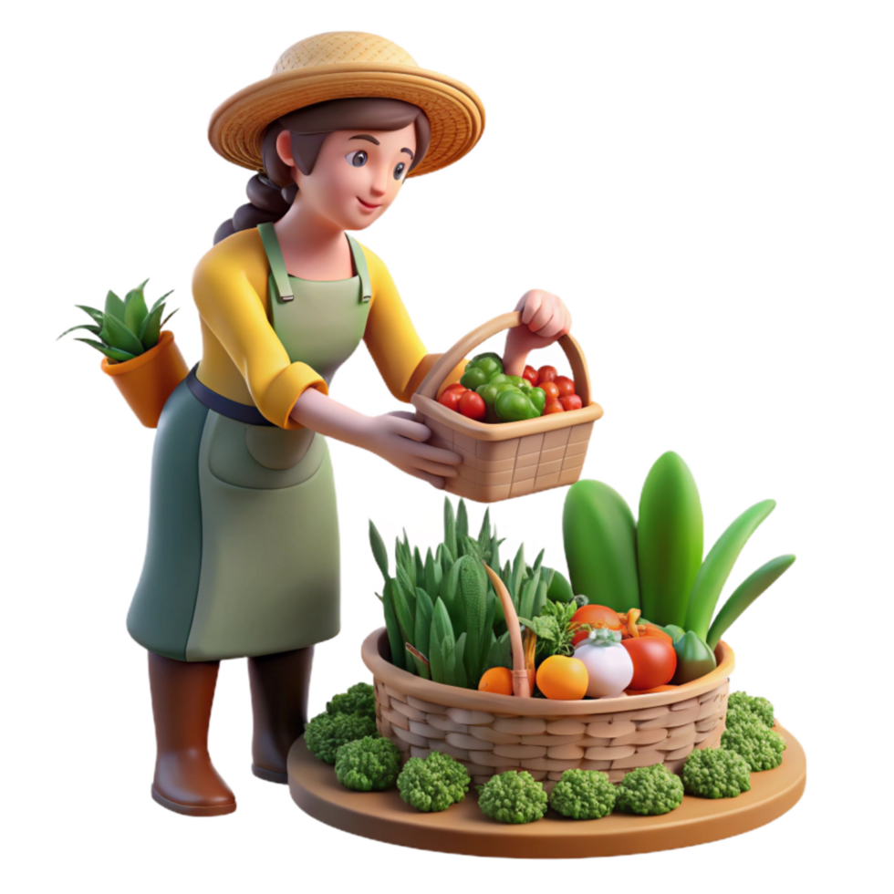 dramatic vintage Woman Harvesting Vegetables From Garden Transparent Background high quality png