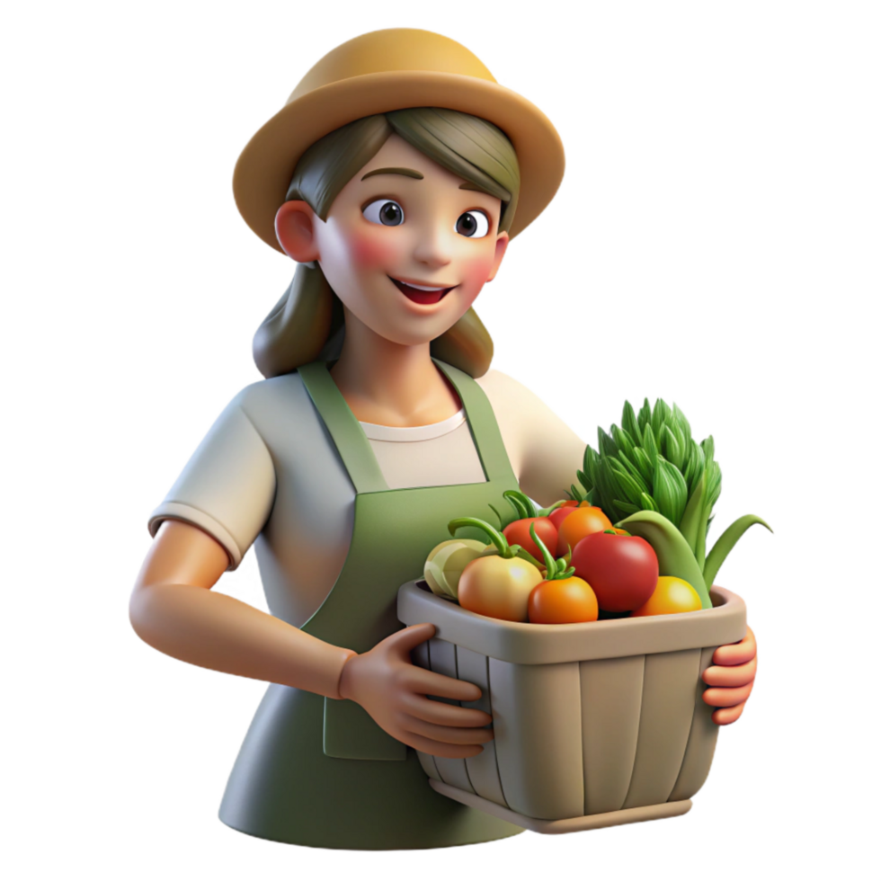 wonderful minimalist Woman Harvesting Vegetables Isolated Fresh Produce professional png