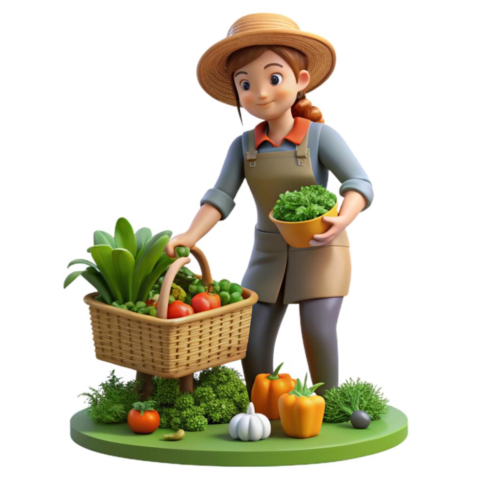 elegant traditional Woman Harvesting Vegetables From Garden Transparent Background genuine png