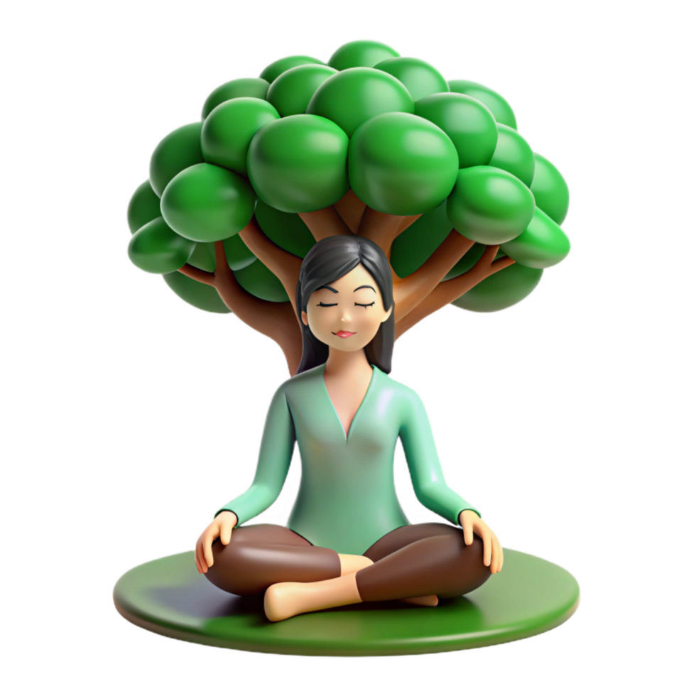extraordinary contemporary Woman Meditating Under Green Tree Cutout high quality png