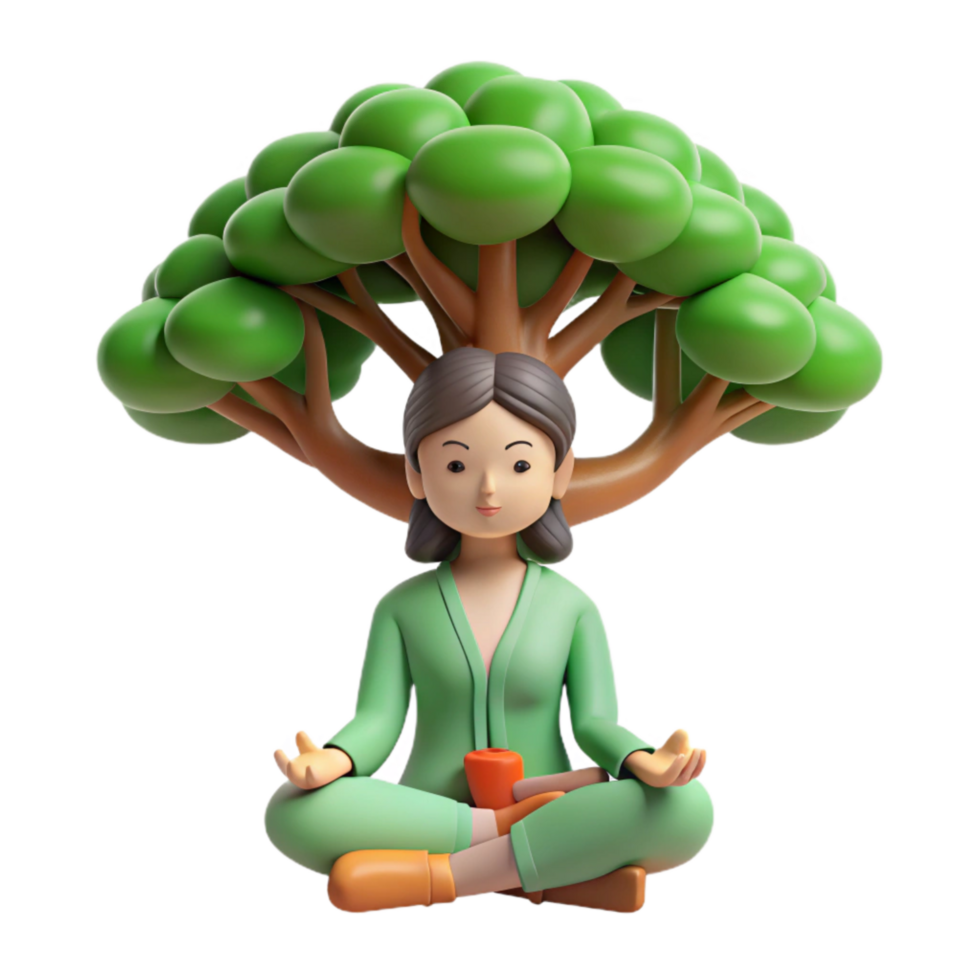 beautiful contemporary Woman Meditating Under Green Tree Cutout genuine png