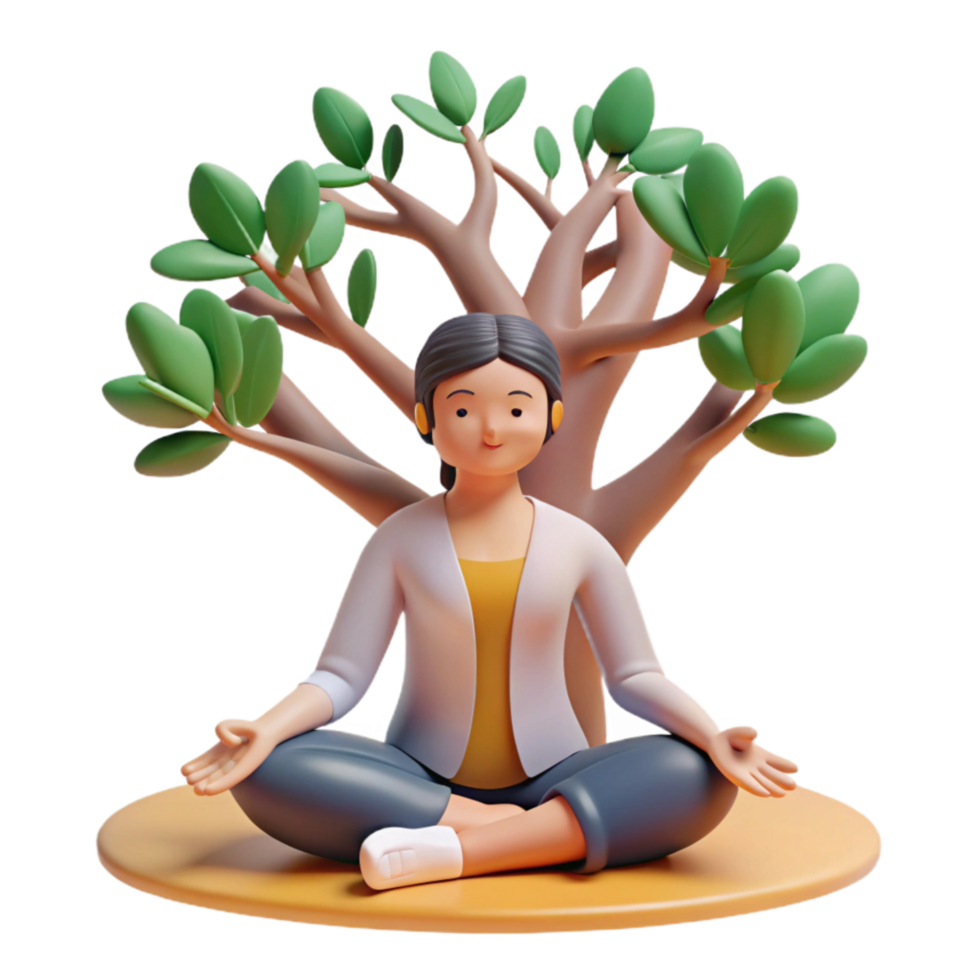 dramatic minimalist Woman Meditating Under Tree Silhouette Cutout original png